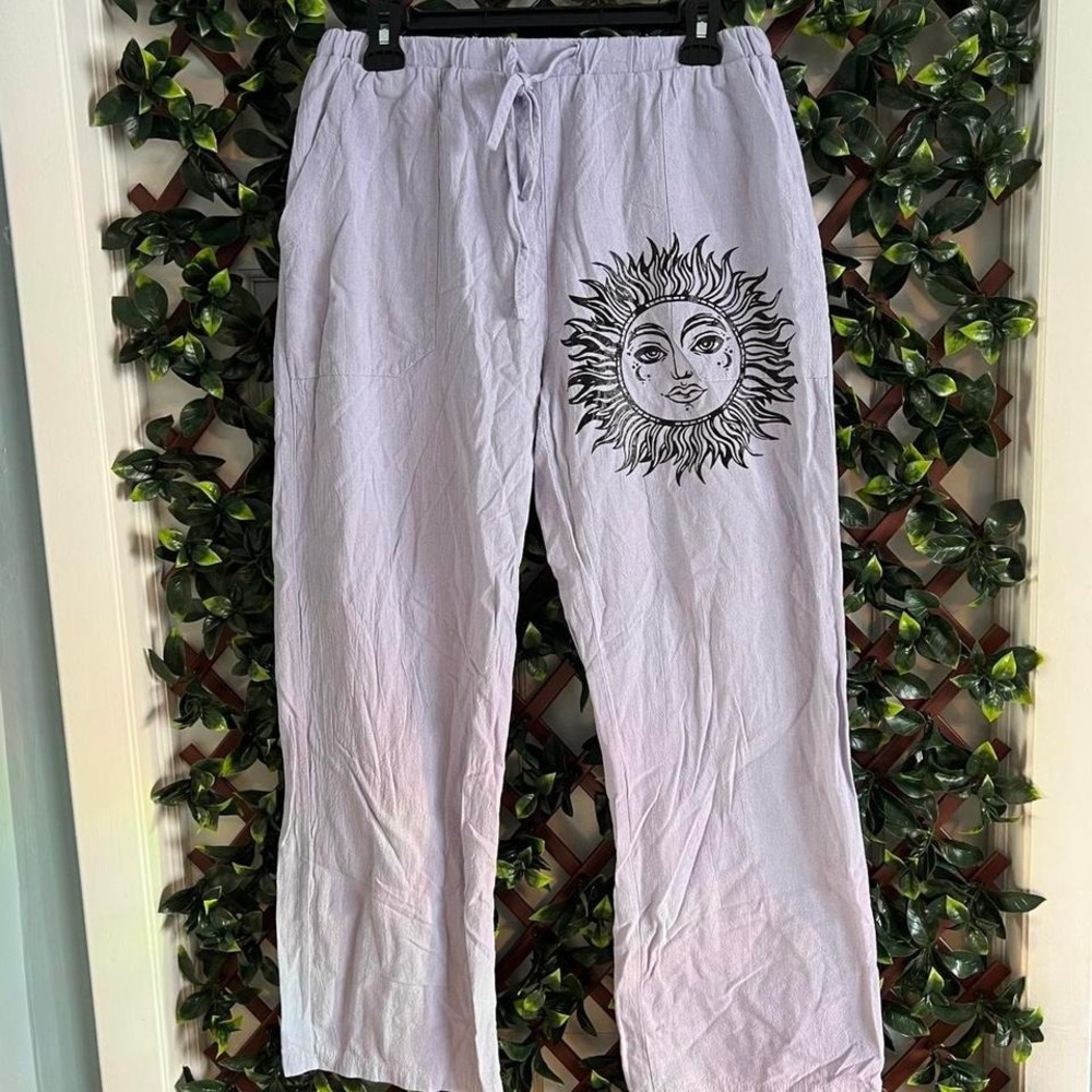 Sun print white cotton and linen blend pants Size L